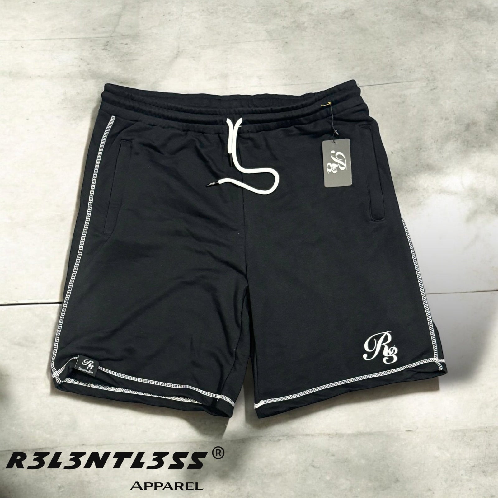 Different Breed Terry Shorts Black Diamond Front View