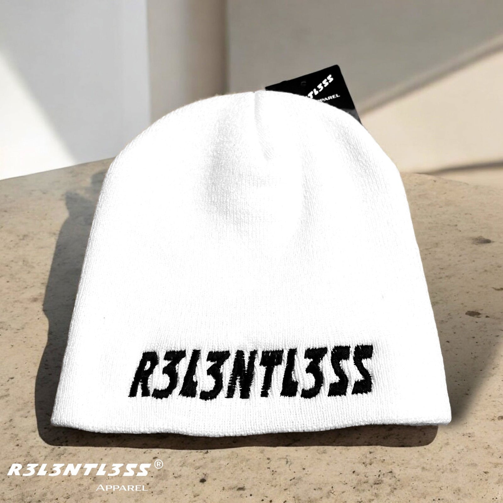 White Beanie Hat with embroidered logo