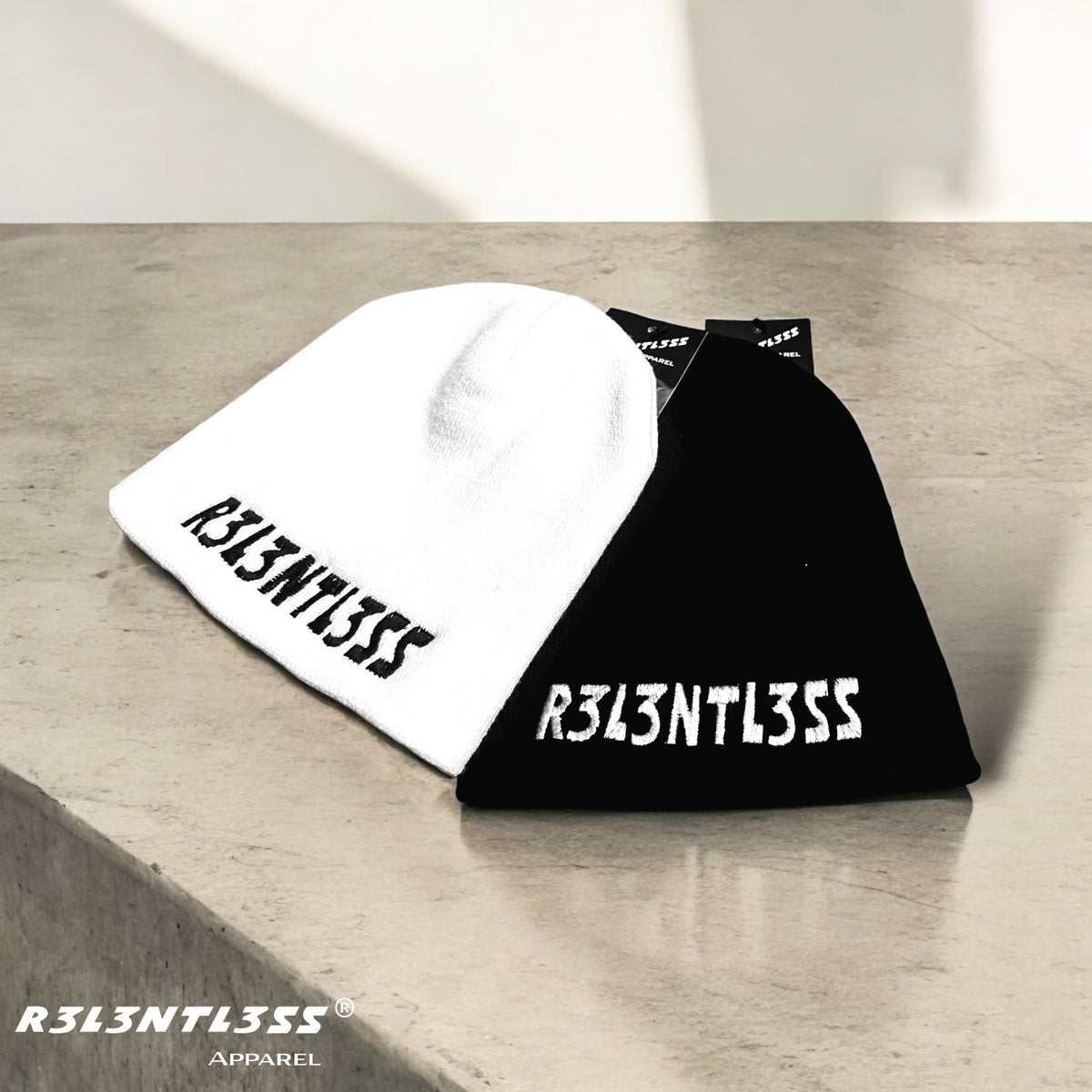 Black and White Beanie Hat with embroidered logo