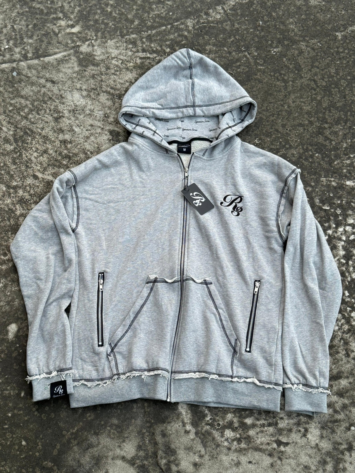 Viper Rough Stitch Full Zip-Up Hoodie Grey Color Front View