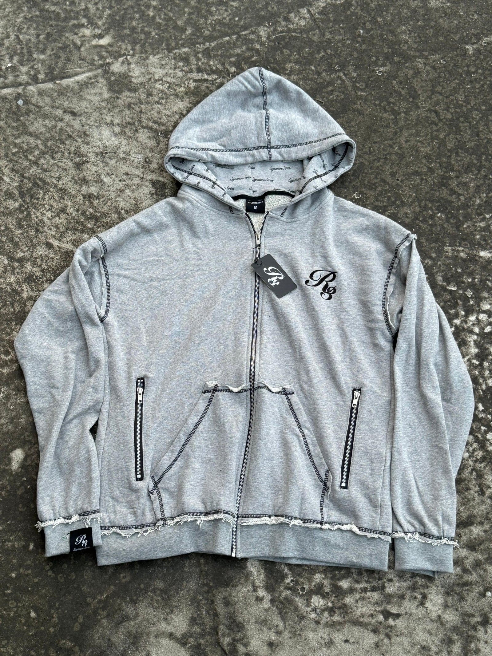 Viper Rough Stitch Full Zip-Up Hoodie Grey Color Front View