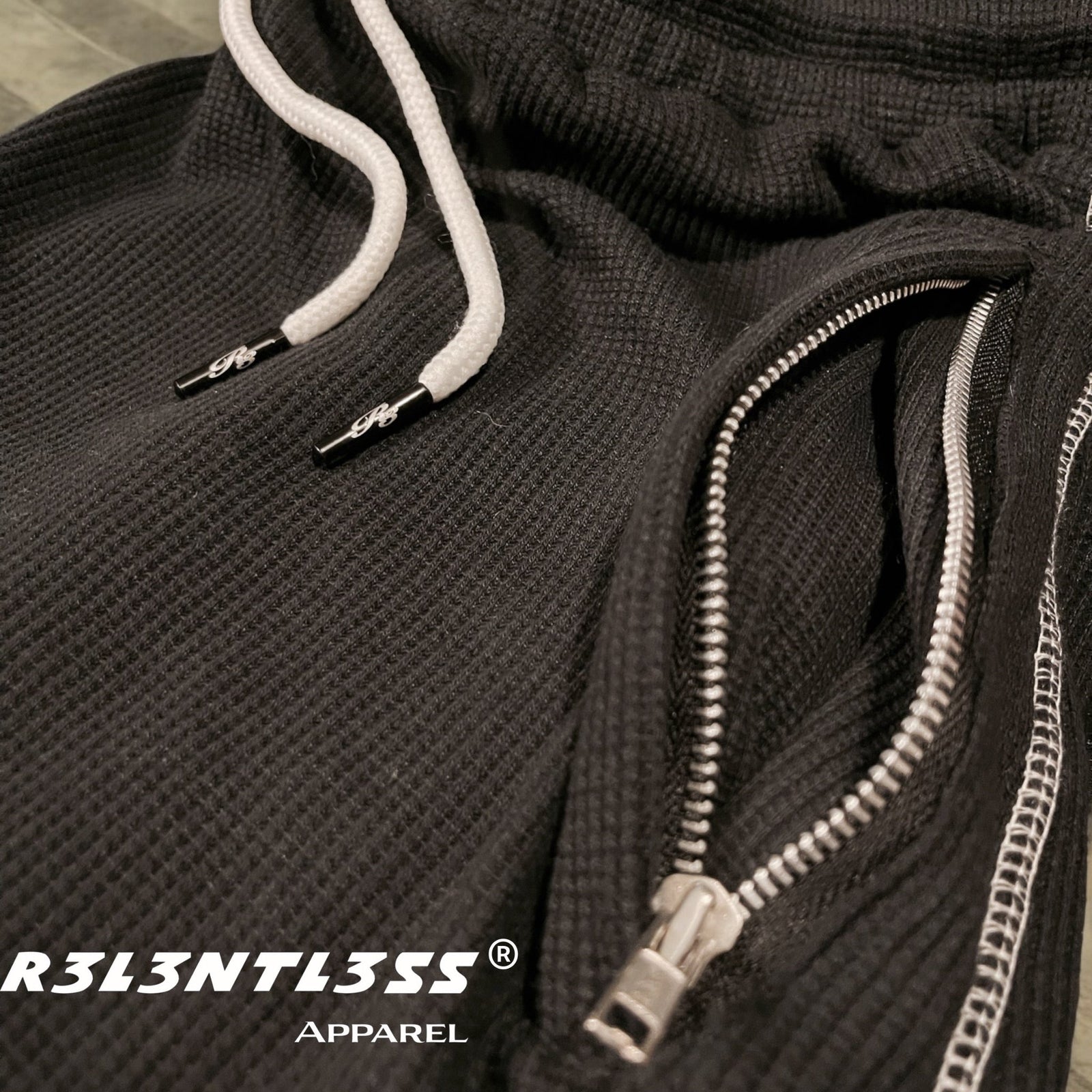 Chosen One Thermal Shorts Black color Zipper Pocket and Custom Logo String Tip View