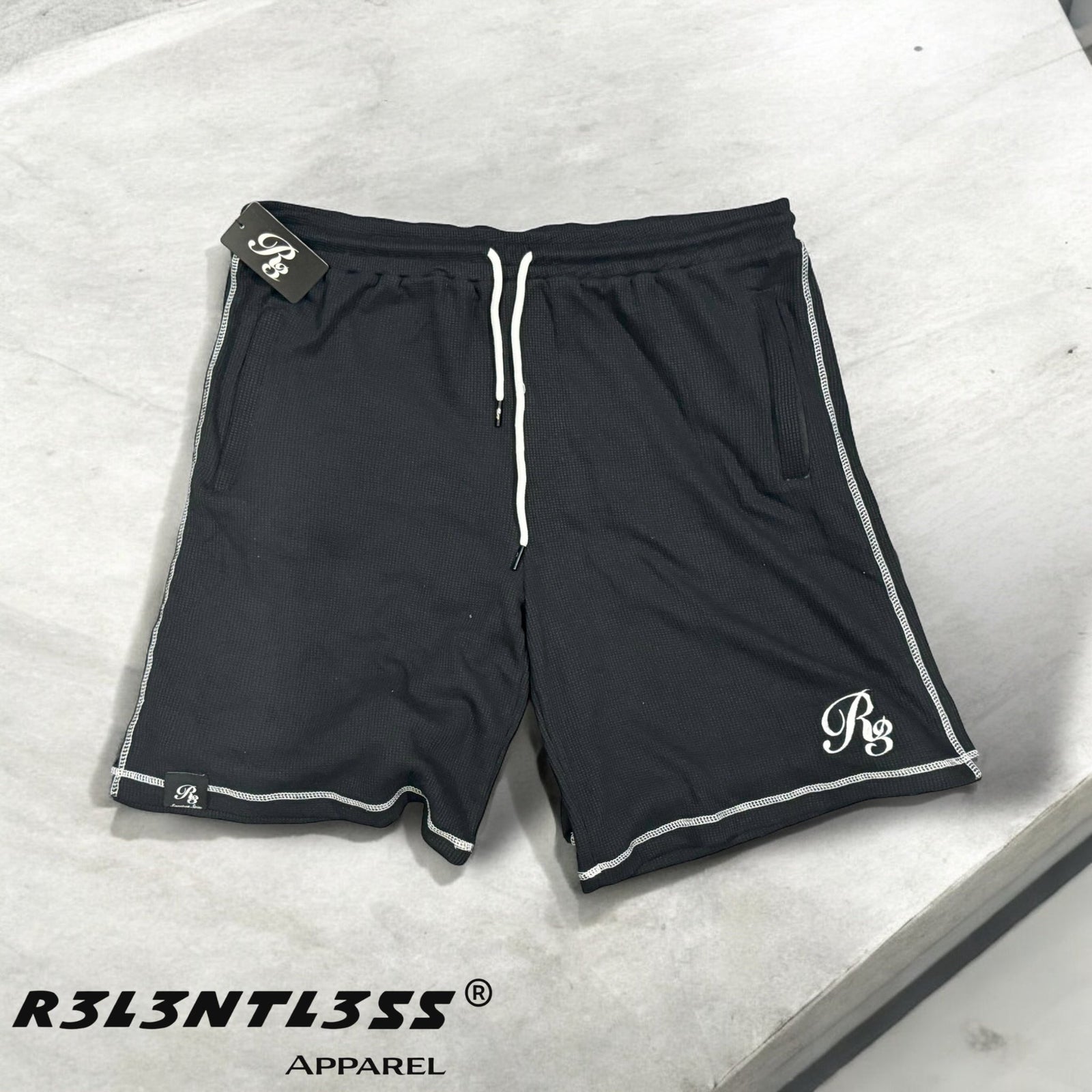 Chosen One Thermal Shorts Black color with zipper pockets Front View