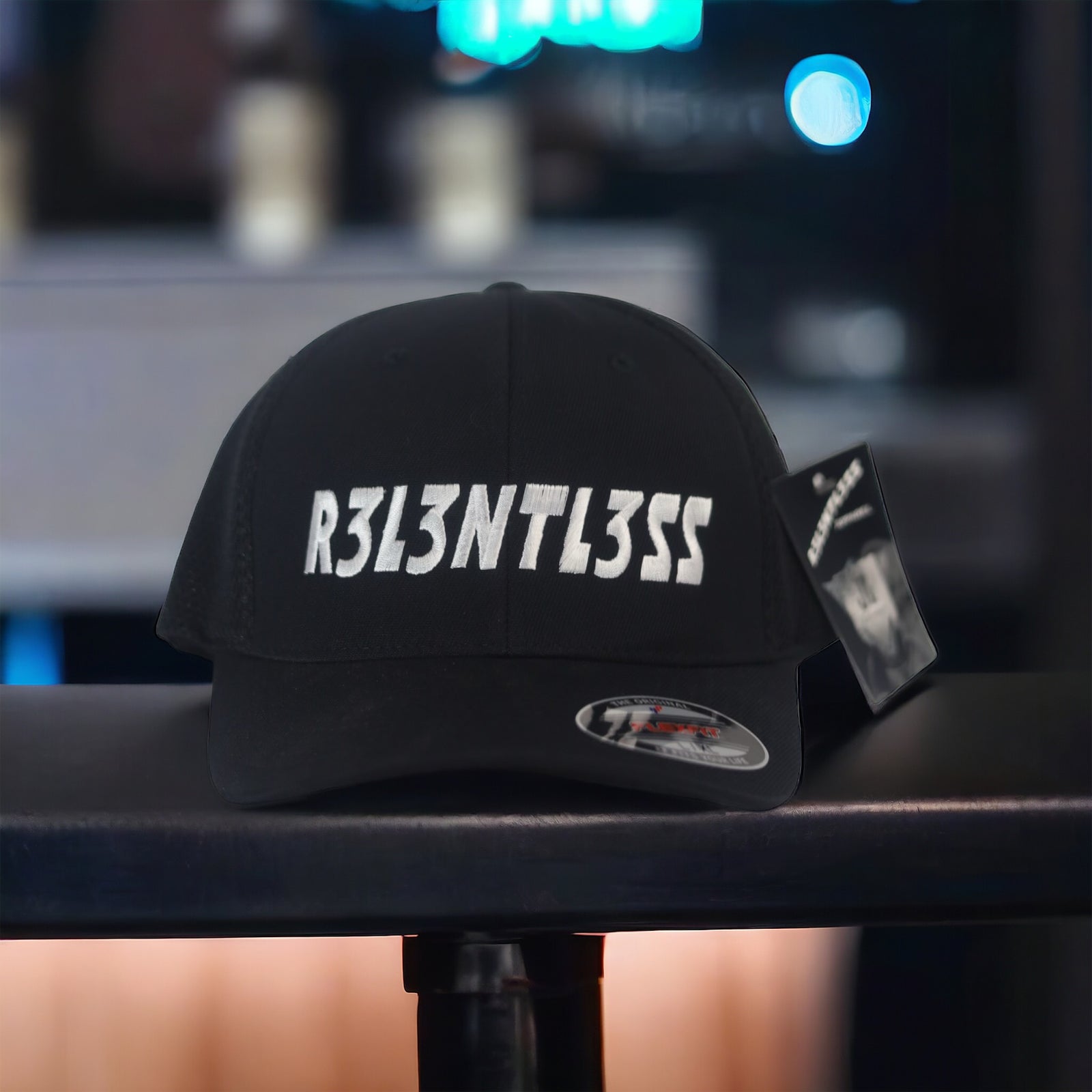 Flex Fit AirMesh Hat Black embroidered logo Front View