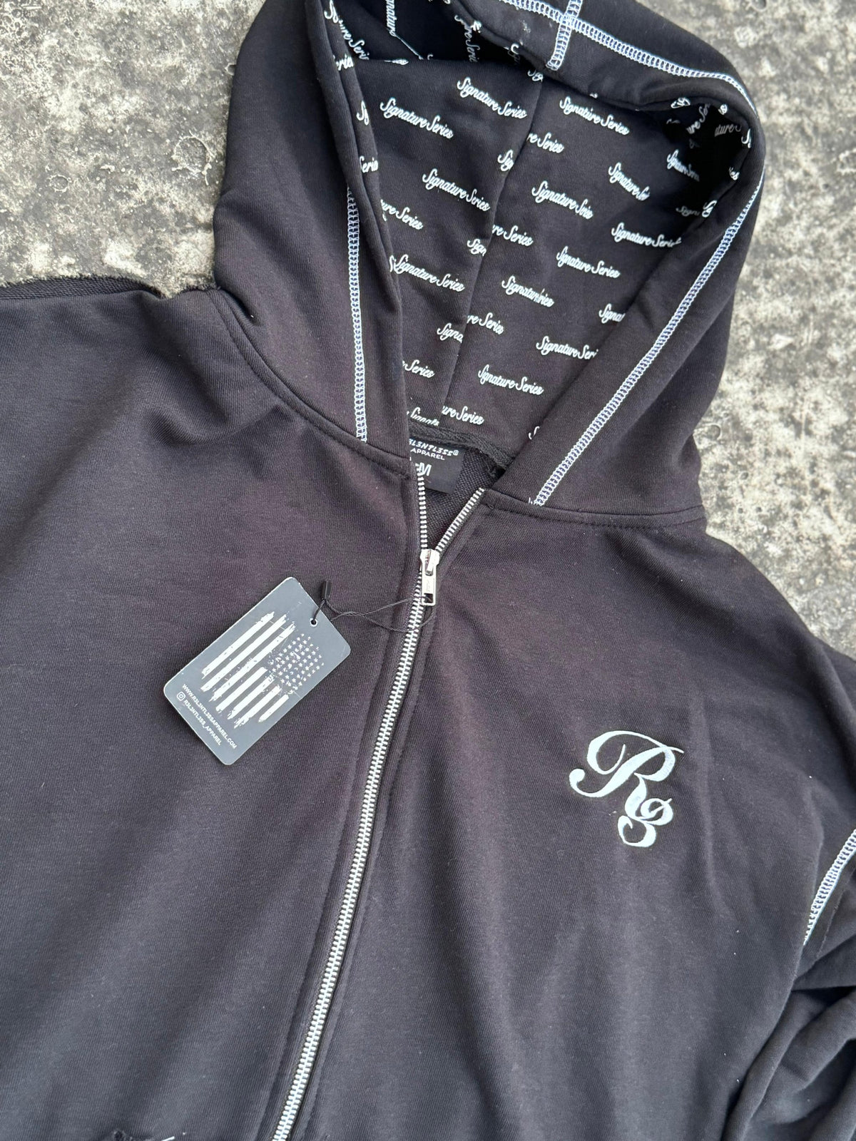 Viper Rough Stitch Full Zip-Up Hoodie Black Color With Hood Printing View