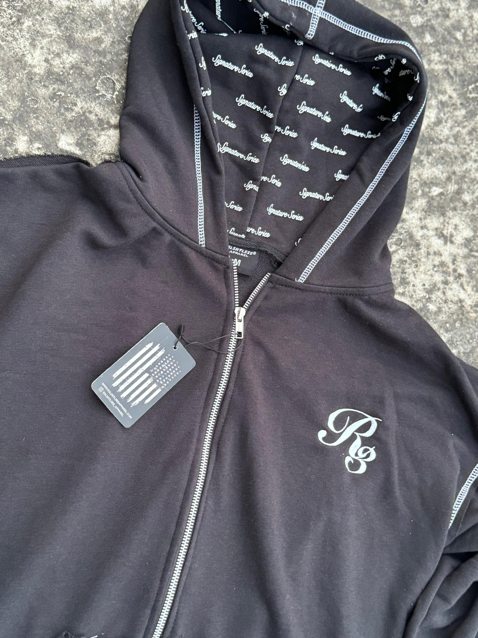 Viper Rough Stitch Full Zip-Up Hoodie Black Color With Hood Printing View