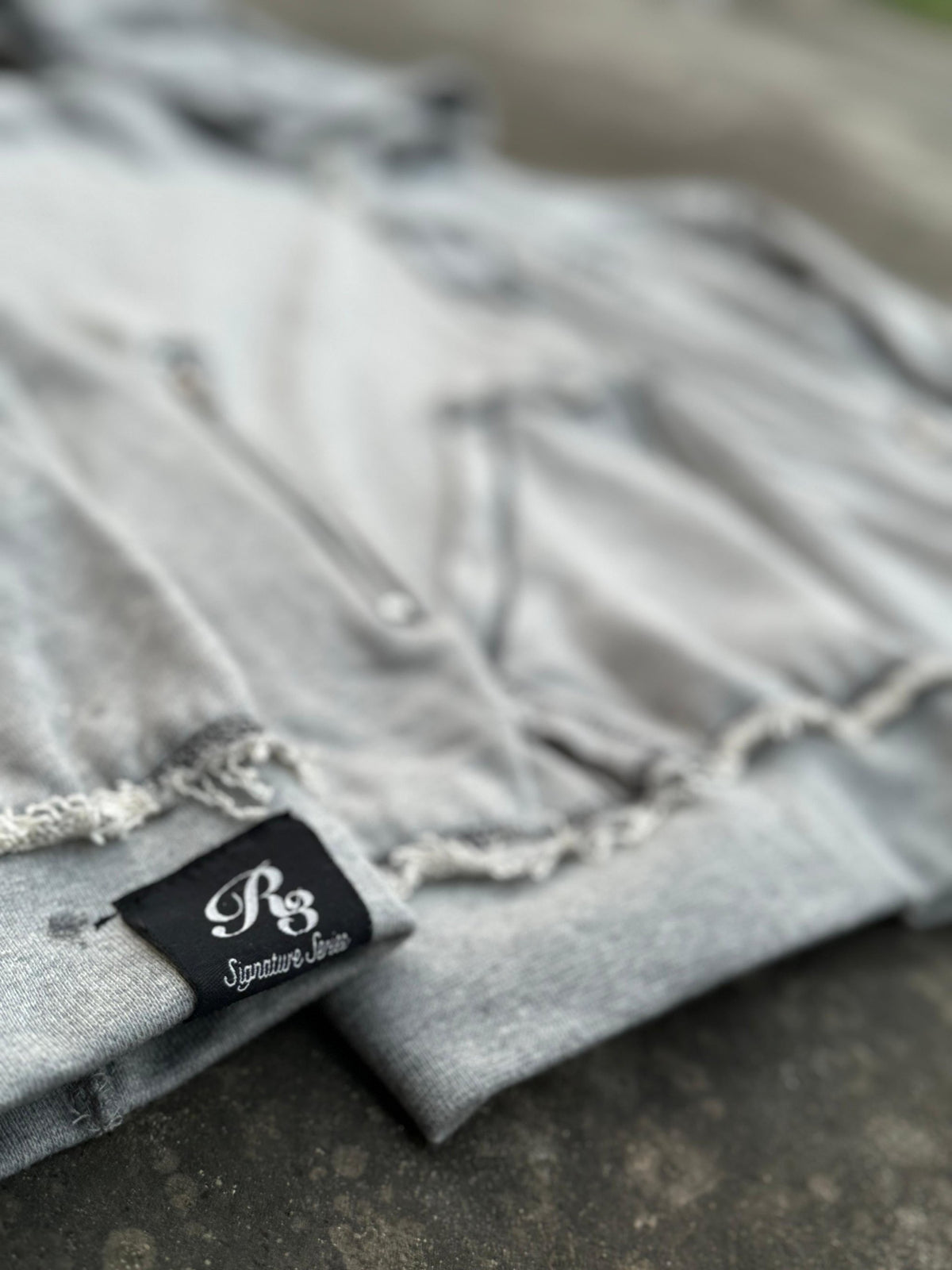 Viper Rough Stitch Full Zip-Up Hoodie Grey Color With logo tag shown on sleeve front view