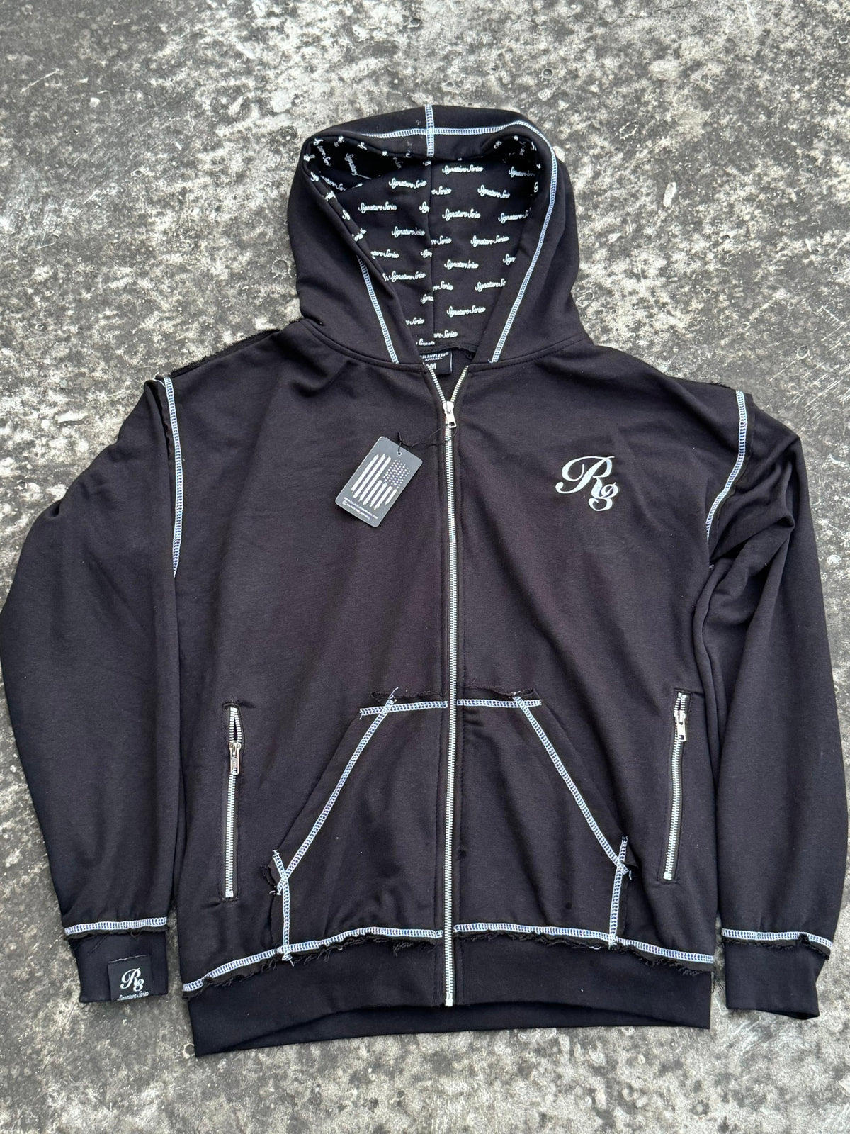 Viper Rough Stitch Full Zip-Up Hoodie Black Color Front View