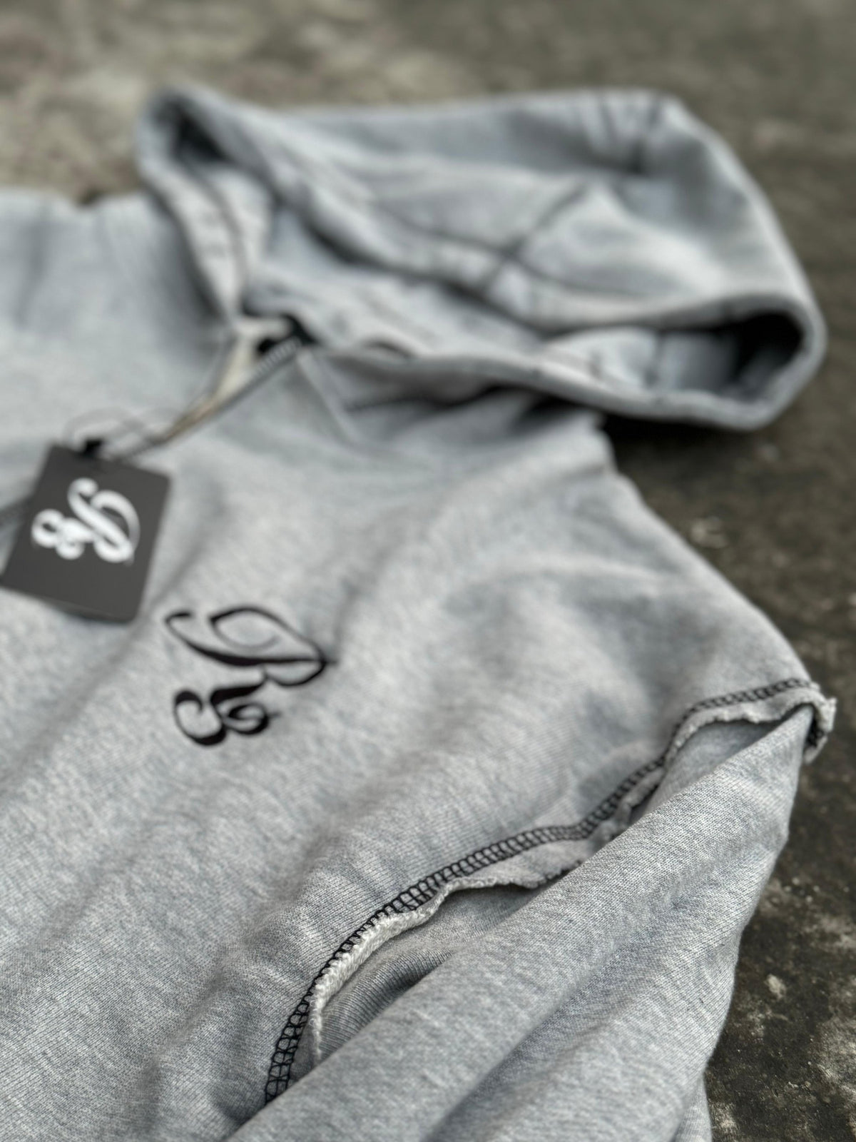 Viper Rough Stitch Full Zip-Up Hoodie Grey Color Displaying embroidered R3 Logo on left front